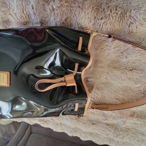 Dooney & Bourke Black Patentleather and Tan Shoulder Bag